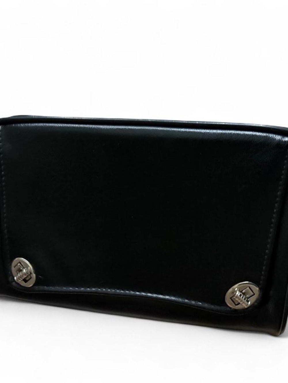 Coach Black Leather Wristlet Clutch with Silver-Tone Accents
